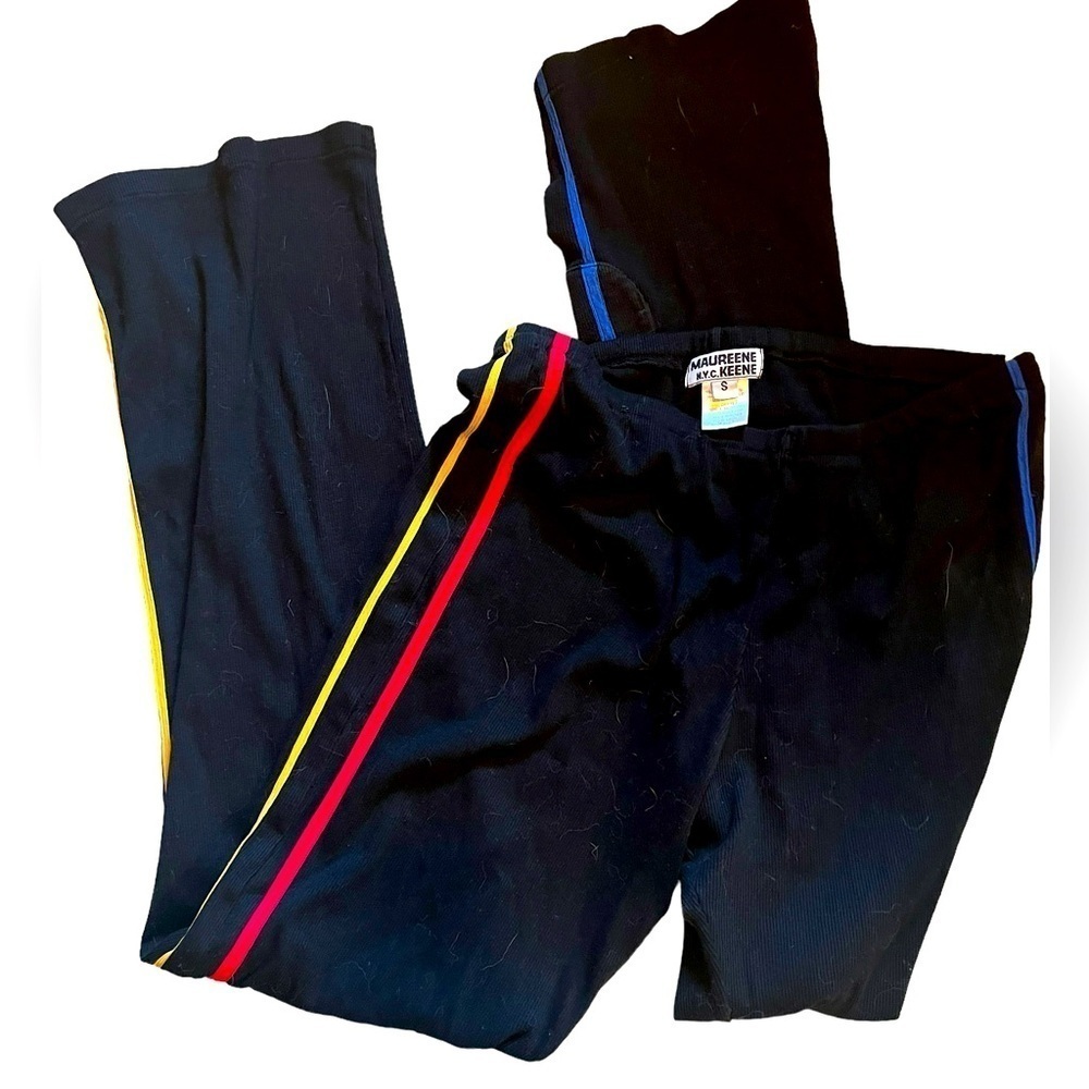 Maureen Keene NYC pull on pants, little pocket on left ankle, racing stripes, S